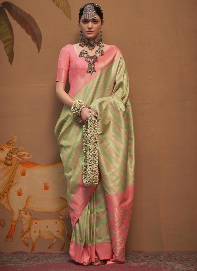 Silk Mint Green Party Wear Weaving Saree